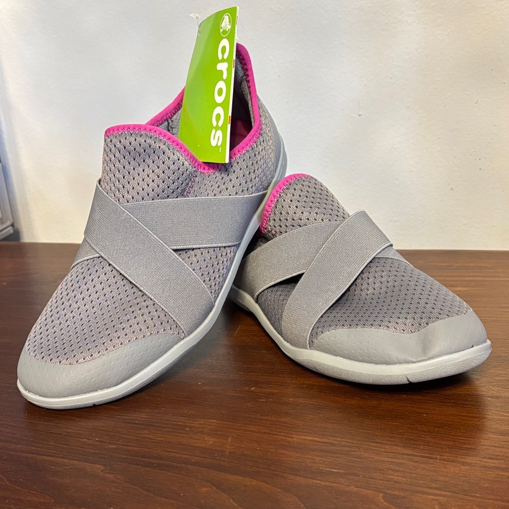 CROCS Women's Sneakers in Gray with Pink Accents